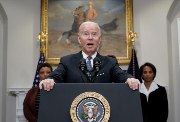 President Joe Biden speaks a<em></em>bout deficit reduction, in the Roosevelt Room at the White House in Washington, Friday, Oct. 21, 2022. 