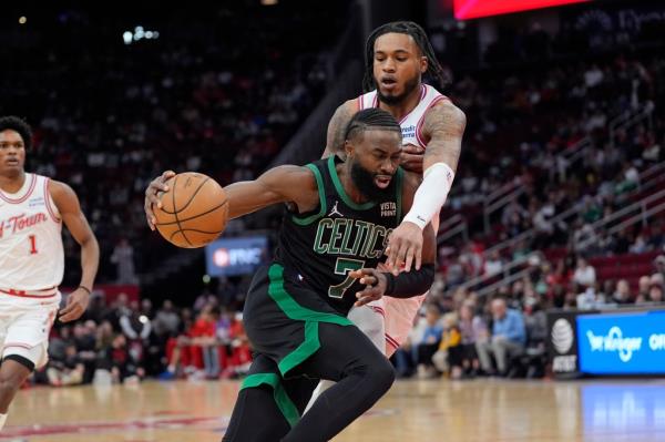 Jaylen Brown and the Celtics face the Mavericks on Monday.