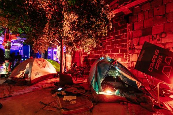 Tents set up to recreate what it looked like at the Nova Music Festival. 
