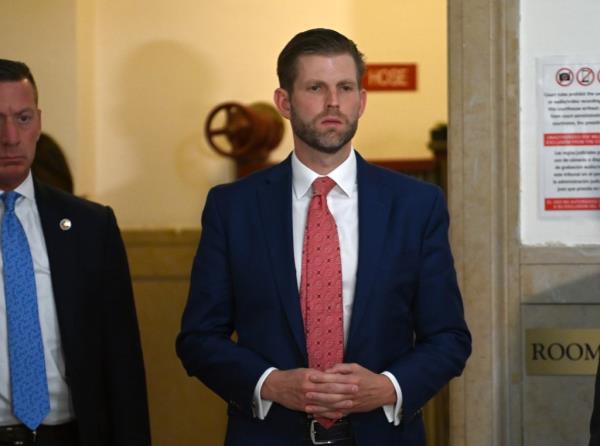 Former President Do<em></em>nald Trump appears at his o<em></em>ngoing civil fraud case to watch the latest witness in the trial at the New York State Supreme Court at 60 Centre Street in lower Manhattan. His son, Eric Trump, is attending the trial today.