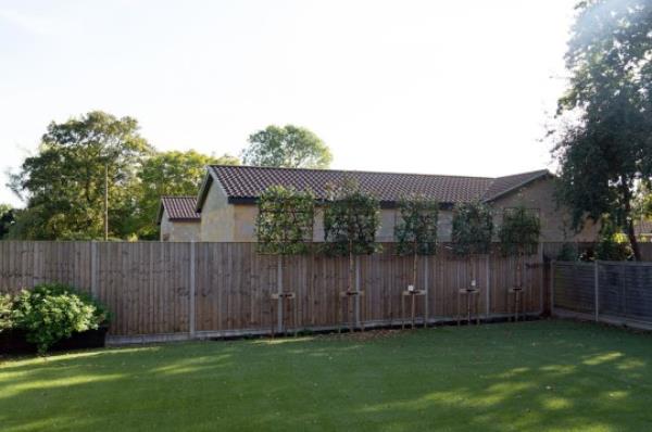A view from the garden of neighbour Jilly Bozdogan, of the unauthorised spa pool block at the home of Hannah Ingram-Moore, the daughter of the late Captain Sir Tom Moore in Marston Moretaine, Bedfordshire as a hearing is underway at Central Bedfordshire Council in Chicksands, Bedfordshire, to appeal against an order to demolish the building. Picture date: Tuesday October 17, 2023. PA Photo. Mrs Ingram-Moore and her husband Colin applied in 2021 for permission to build a Captain Tom Foundation Building in the grounds of their home in Marston Moretaine, Bedfordshire. See PA story SOCIAL CaptainTom. Photo credit should read: Joe Giddens/PA Wire
