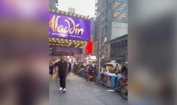 After landing in Hudson Yards, the Broadway actress was forced to dash for the train and luckily made it to the show on time. 