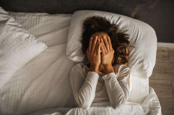 Woman lying awake at night