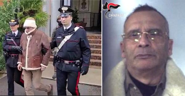 Matteo Messina Denaro being arrested, Matteo Messina Denaro's mugshot. 