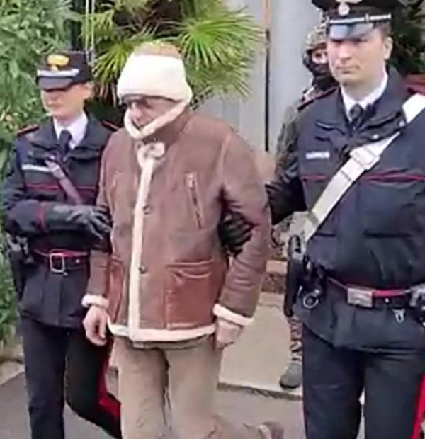 The transfer of Italy's top wanted mafia boss, Matteo Messina Denaro (C) from the Carabinieri police station of San Lorenzo in Palermo, to an undisclosed location.