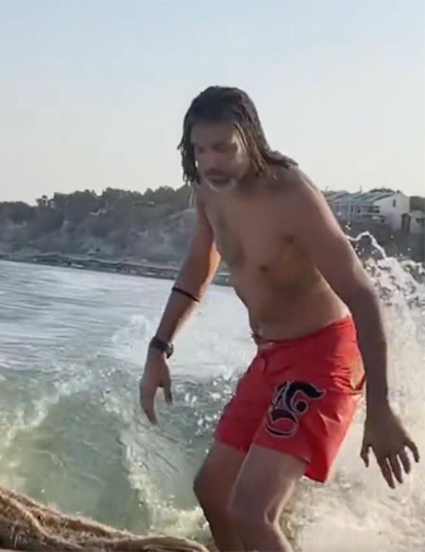Tim Duncan wakeboarding in August 2023.