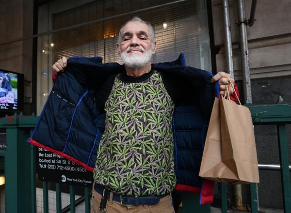 Harry Santiago, 69, outside Housing Works Cannabis Co. 