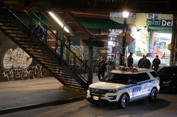 Police were investigating a stabbing on the train on the J line at Broadway and Kosciuszko St. in Brooklyn, Monday, March 25, 2024.  