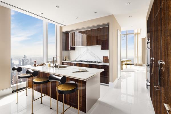 The open chef's kitchen comes with a breakfast bar 