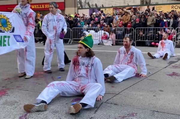 The protesters temporarily stalled the 97th annual parade as it passed along Sixth Avenue. 