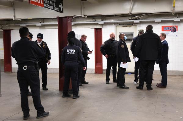 NYPD officers at subway station