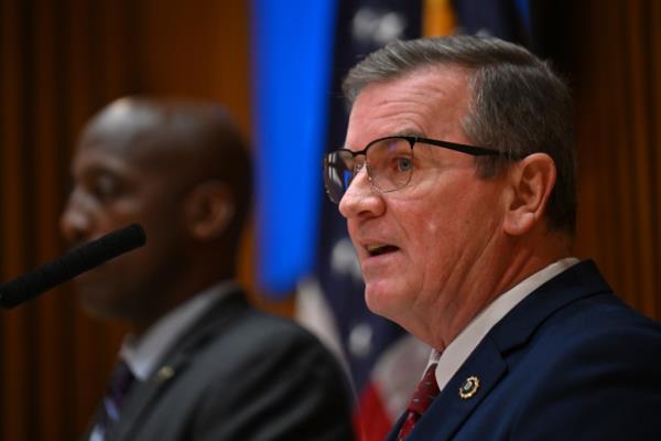 Chief of Detectives Joseph Kenny at an undated press co<em></em>nference with Deputy Commissio<em></em>ner of Public Information Tarik Sheppard in the background.