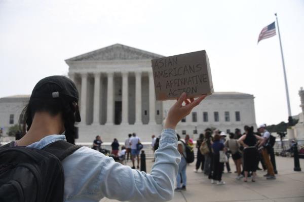 Affirmative action supporters demo<em></em>nstrate outside the US Supreme Court in Washington, DC, on June 30, 2023.