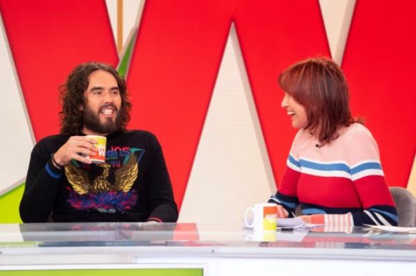 Editorial use o<em></em>nly Mandatory Credit: Photo by Ken McKay/ITV/REX/Shutterstock (9675427an) Russell Brand, Janet Street-Porter 'Loose Women' TV show, London, UK - 16 May 2018