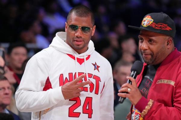 Russell Wilson at the NBA All-Star Game on Sunday.