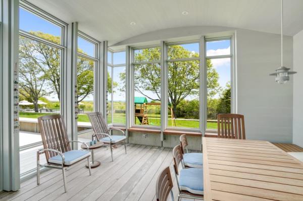 The enclosed outdoor deck.