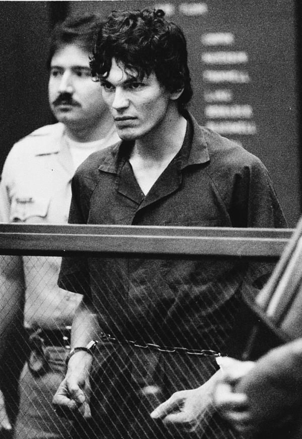 photo taken Oct. 21, 1985, Richard Ramirez, accused of multiple counts of murder in the 