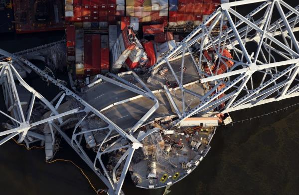 wreckage of Baltimore Key Bridge after collapse