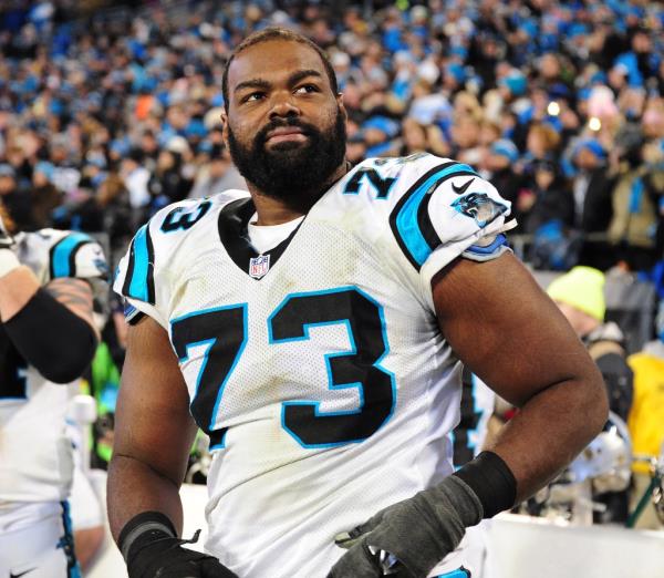 CHARLOTTE, NC - JANUARY 24: Michael Oher #73 of the Carolina Panthers watches play against the Arizona Cardinals during the NFC Champio<em></em>nship Game at Bank Of America Stadium on January 24, 2016 in Charlotte, North Carolina