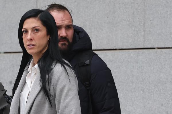Spain's player Jennifer Hermoso (L) leaves after an audience at the Audiencia Nacio<em></em>nal court in Madrid on January 2, 2024.