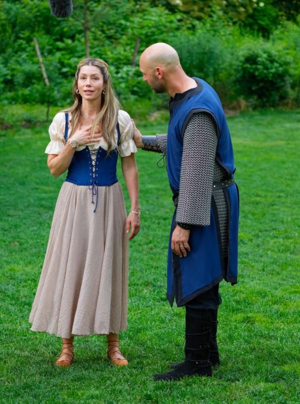 Jessica Biel and Corey Stoll filming on the set of 'The Better Sister' in New York City on June 17, 2024