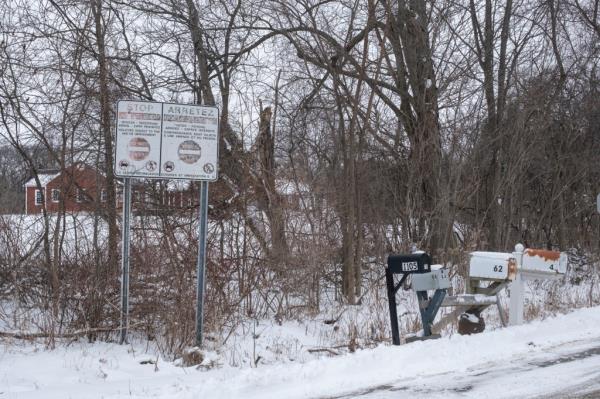 snowy street showing quiet stretch of canada border