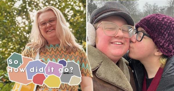 L-R: Ash Jayy smiling at camera in glasses and with blo<em></em>nde hair, Ash Jayy and partner in snow smiling at camera, partner is kissing Ash Jayy's cheek