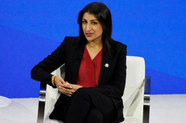 FTC Chair Lina Khan speaking at the New York Times annual DealBook summit in New York City.