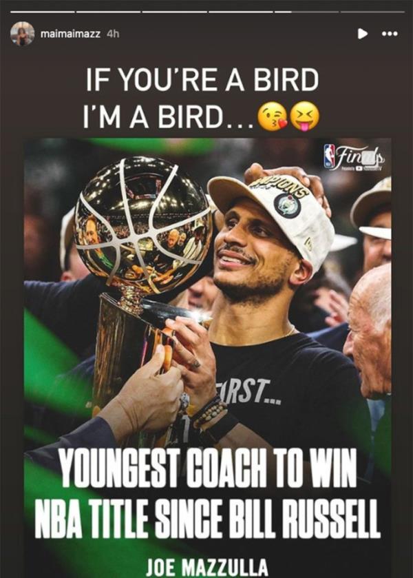 Joe Mazulla's wife Camai celebrates his NBA champio<em></em>nship win in a post on Instagram.