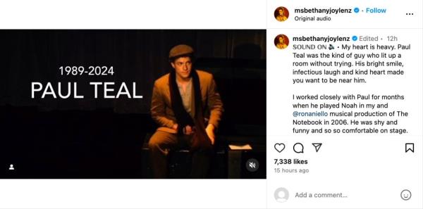Bethany Joy Lenz's tribute to Paul Teal