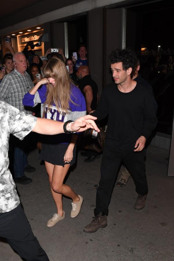 Taylor Swift and Matty Healy seen leaving 'The Electric Lady' studio in Manhattan on May 16, 2023 in New York City.
