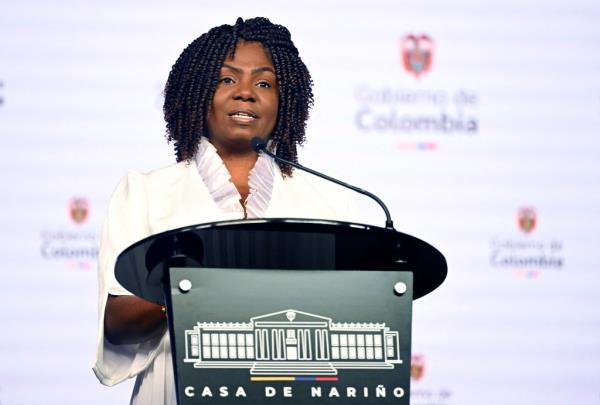 Colombia's Vice President Francia Marquez speaks during a press co<em></em>nference in Bogota on August 15, 2024, to announce details of the visit of Prince Harry and his wife Meghan Markle's visit to Colombia.