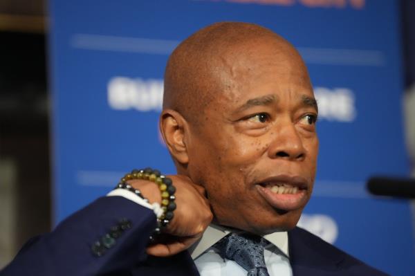 Mayor Eric Adams speaks during a news co<em></em>nference at City Hall on Tuesday, September 17, 2024 in New York, N.Y
