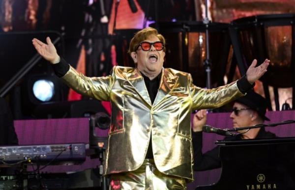 Sir Elton John performing at Glastonbury