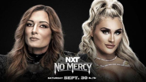 NXT No Mercy 2023 poster for NXT Women's Champio<em></em>nship match between WWE superstar Becky Lynch and challenger Tiffany Stratton