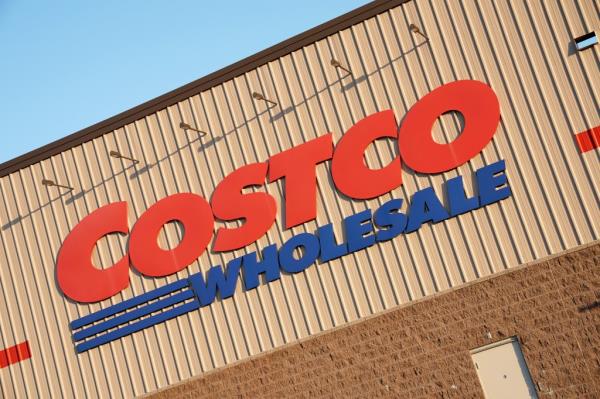 A Costco Wholesale sign displayed on a building in Wayne, NJ, capturing the retail store's logo