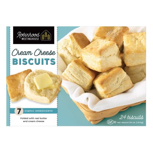 A basket of discounted Robinhood Meetinghouse Cream Cheese Biscuits from Costco
