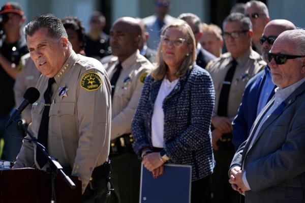 Los Angeles County Sheriff Robert Luna is pictured delivering remarks at a news co<em></em>nference on Monday.