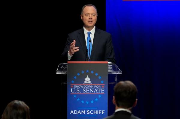 U.S. Rep. Adam Schiff, D-Calif., speaks during a televised debate for candidates in the senate race to succeed the late California Sen. Dianne Feinstein, Monday, Jan. 22, 2024, in Los Angeles.