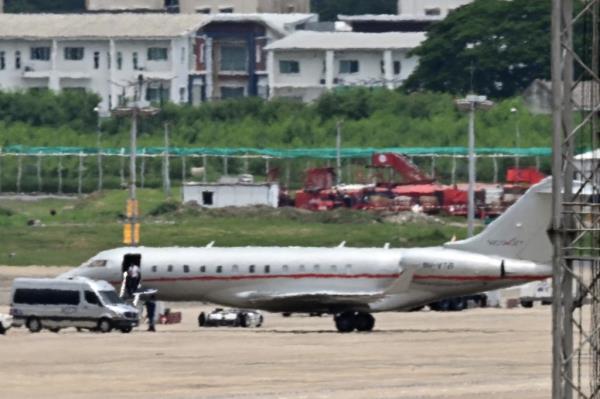 An airplane carrying Wikileaks founder Julian Assange is pictured on the tarmac at Don Mueang Internatio<em></em>nal Airport in Bangkok on June 25, 2024. 