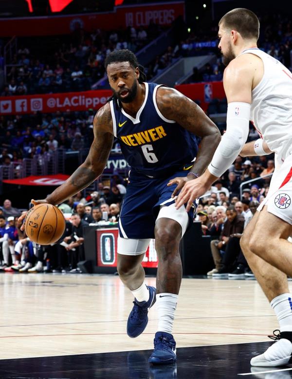 DeAndre Jordan #6 of the Denver Nuggets at Crypto.com Arena on October 17, 2023 in Los Angeles, California.   
