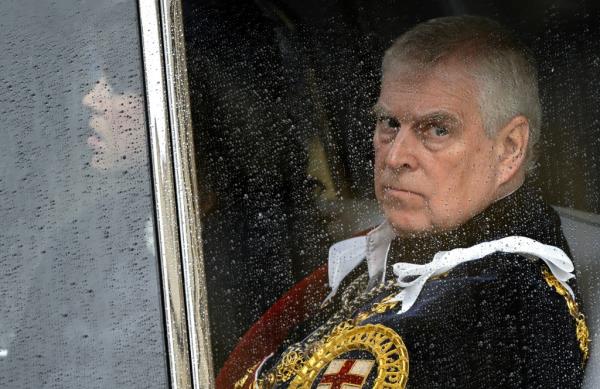 Britain's Prince Andrew, Duke of York leaves Westminster Abbey following the coro<em></em>nation ceremony of King Charles III and Queen Camilla on May 6, 2023 in London, England