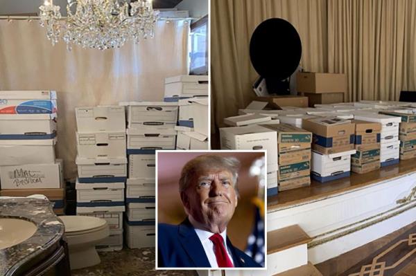 Boxes of docu<em></em>ments are pictured at Mar-a-Lago