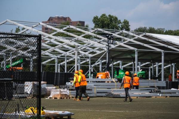 Randall's Island migrant shelter.