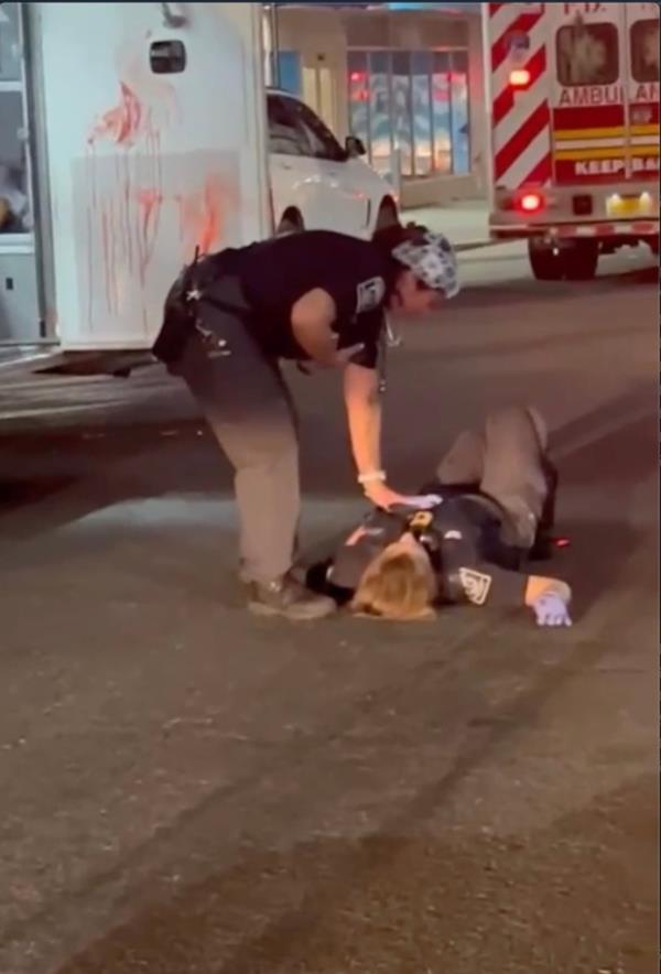 The crime scene following the stabbing. 