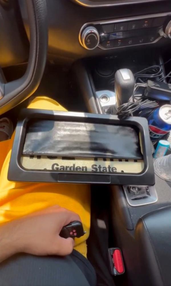 A button causes the license plate to become covered.