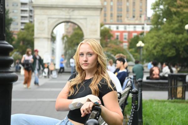 A photo of Alexa Very, 19, broke her right hand beating on a man who touched her breast.