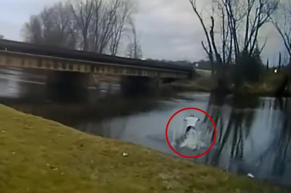 Suspect jumps into the Kalamazoo River.