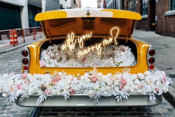 Enchanting Engagements' wedding taxi. 