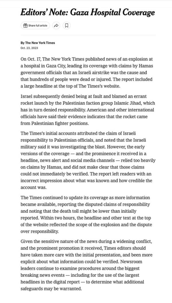 The Times on Mo<em></em>nday published a rare editor's note admitting its error.